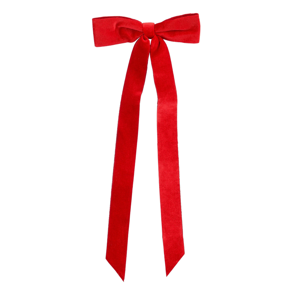 Nœuds longs de Noël en velours, coloris rouge, L.19xH.48cm - 4 pièces