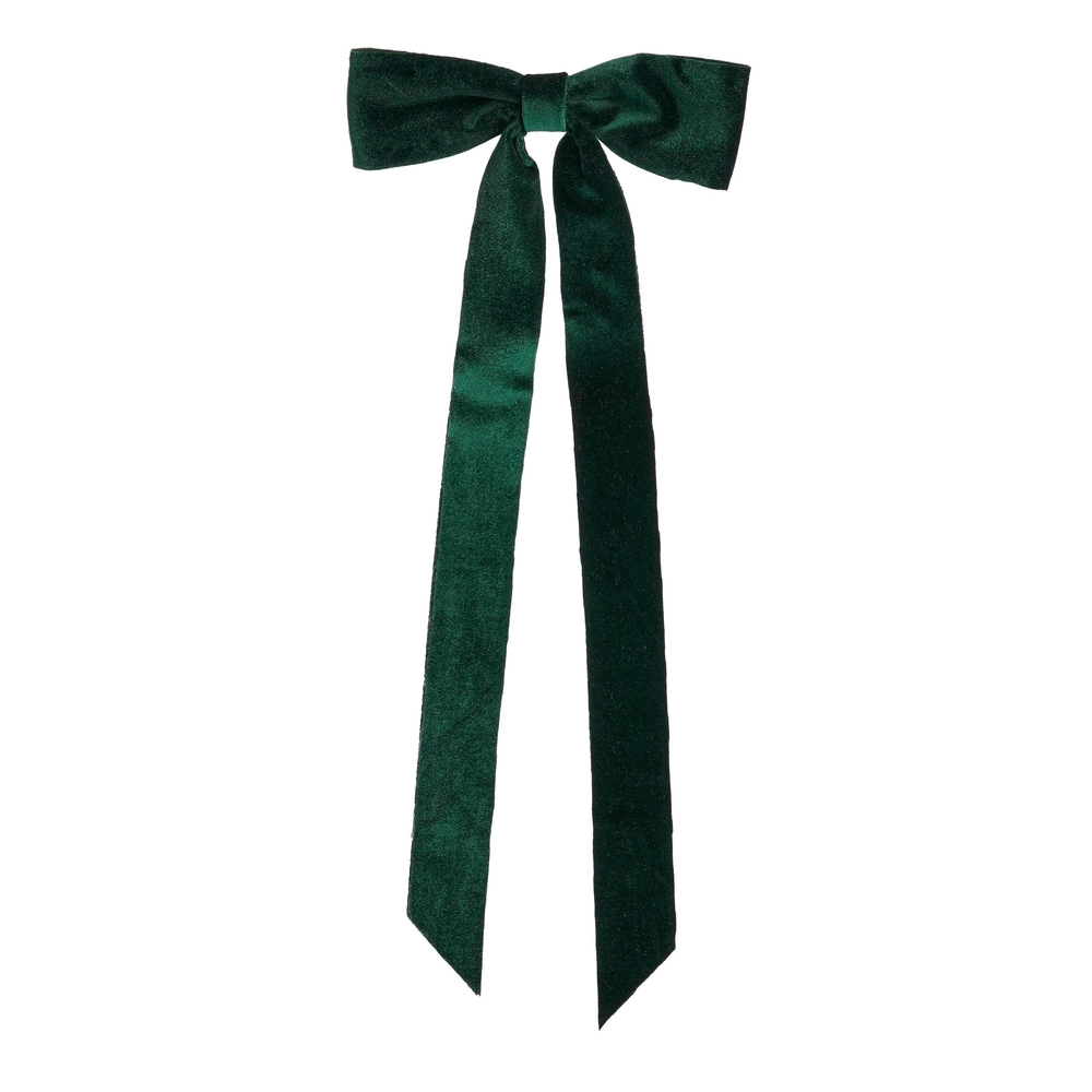 Nœuds longs de Noël en velours, coloris vert, L.19xH.48cm - 4 pièces