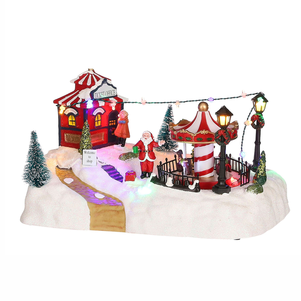 Scène de Noël enneigée avec carrousel - L.17xH.15cm