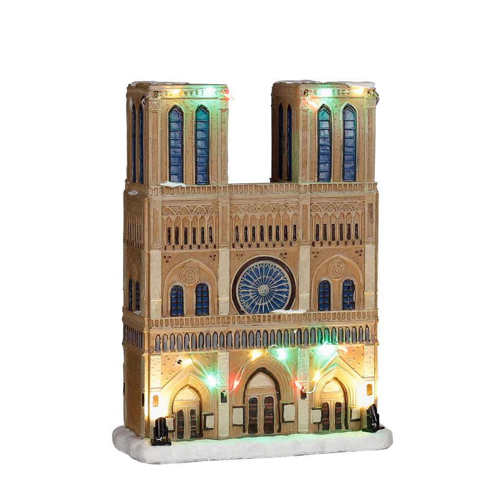 Notre Dame de Paris pour village de Noël, LED multicolores 19x9xH.26cm
