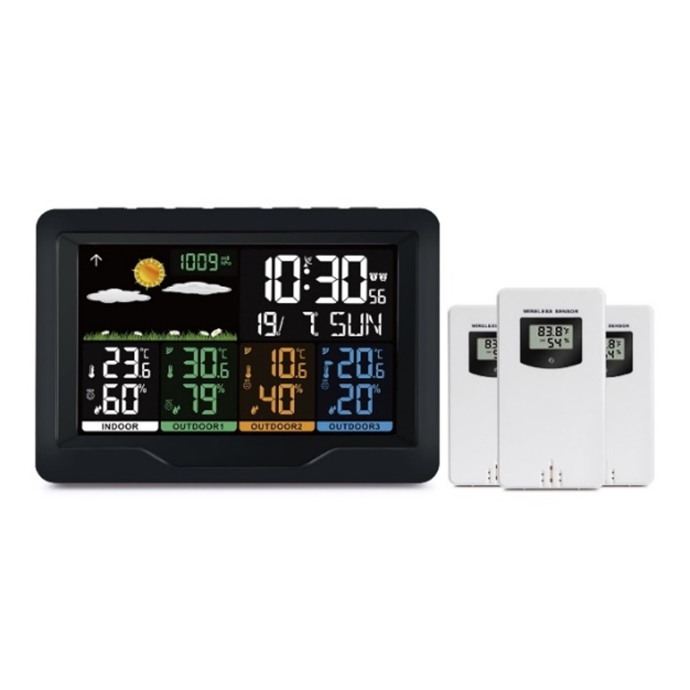 Station météo électronique couleur avec 3 capteurs sans fil