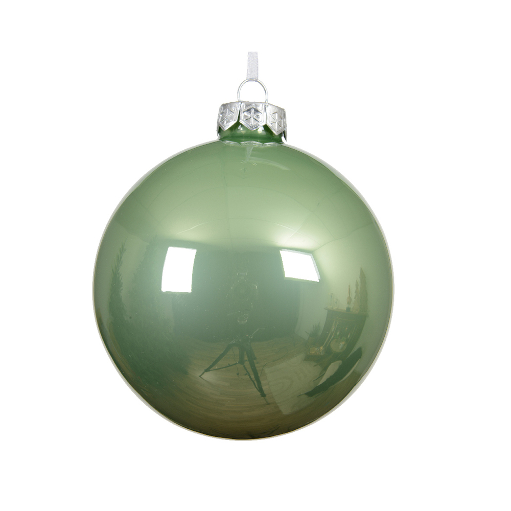 Boule de Noël en verre, finition brillante, coloris vert - D.8cm
