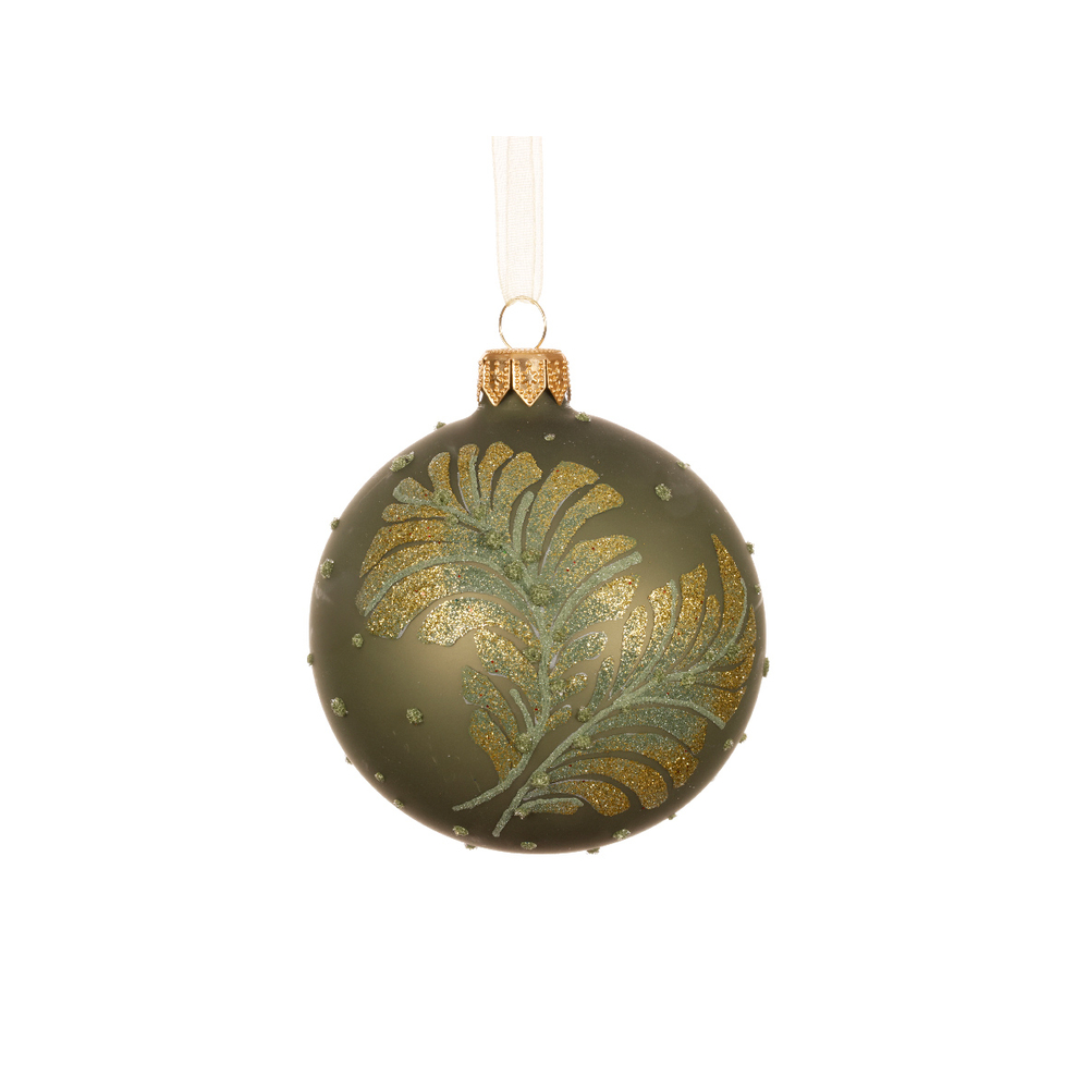 Boule de Noël en verre, coloris vert romarin - D.8cm