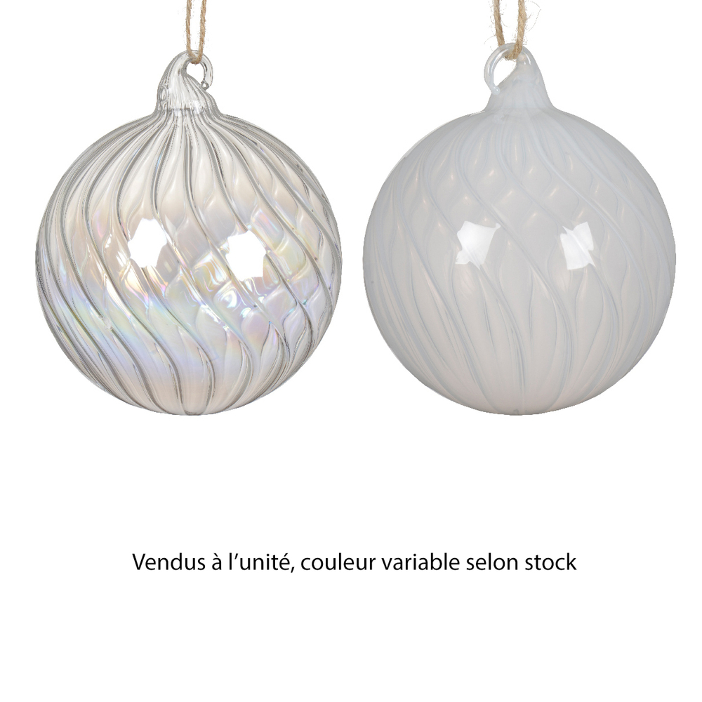 Boule de Noël en verre avec torsade, coloris blanc - D.10cm