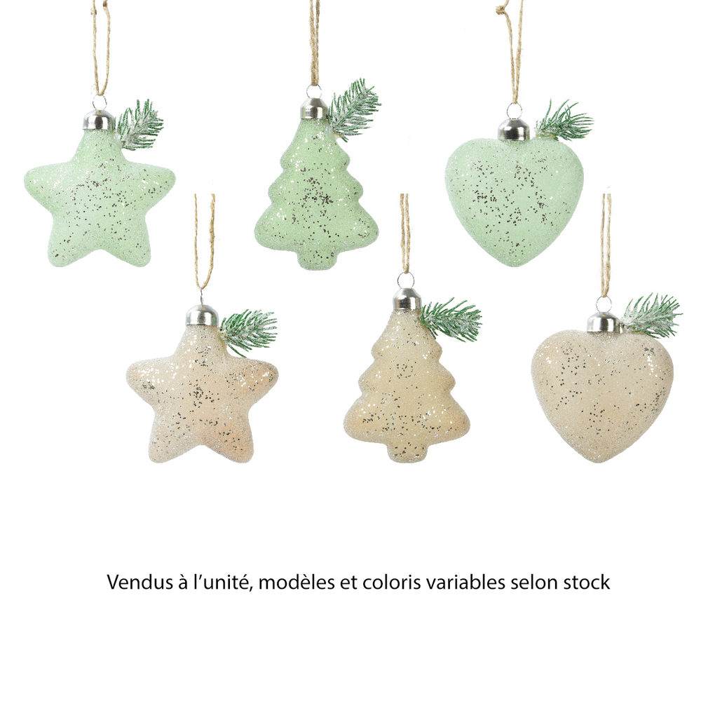 Suspensions formes décorées en verre - coloris mixte - 3,5x8.H10cm