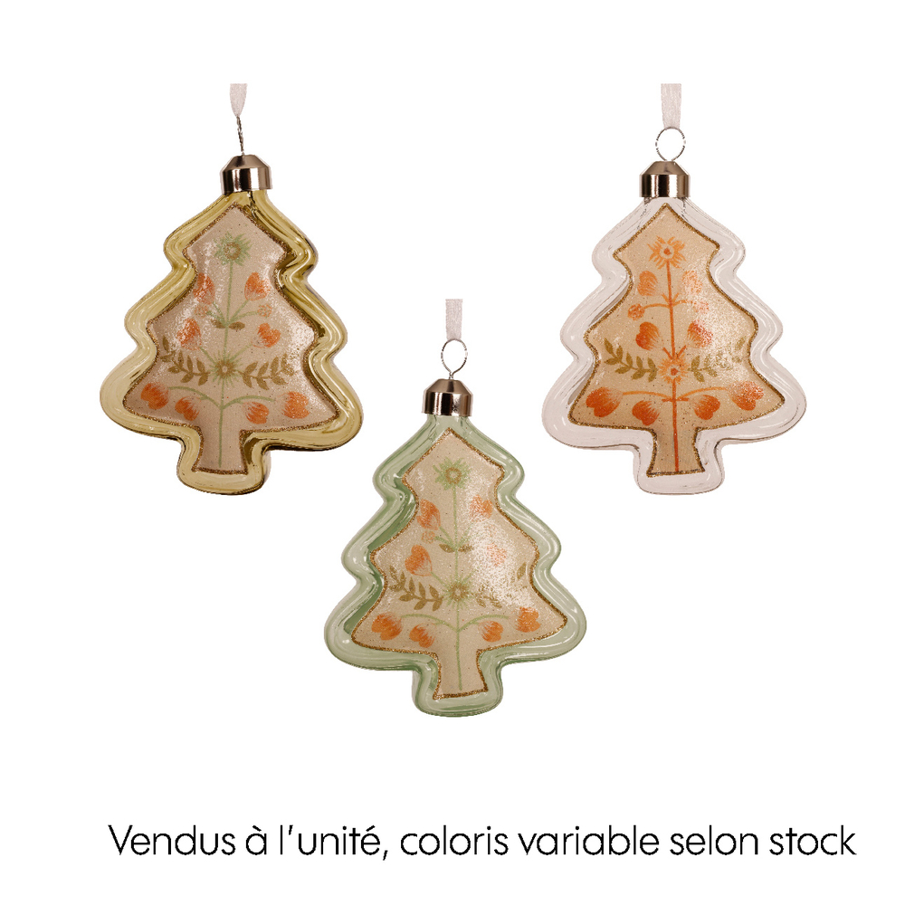 Suspension sapin en verre - coloris variables - 3x8,6.H11,5cm