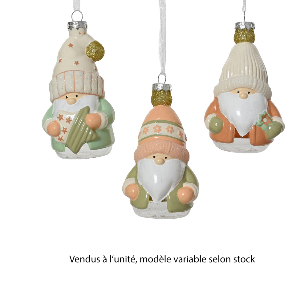 Suspension gnome en verre - coloris variables - 6x7,H12,5cm