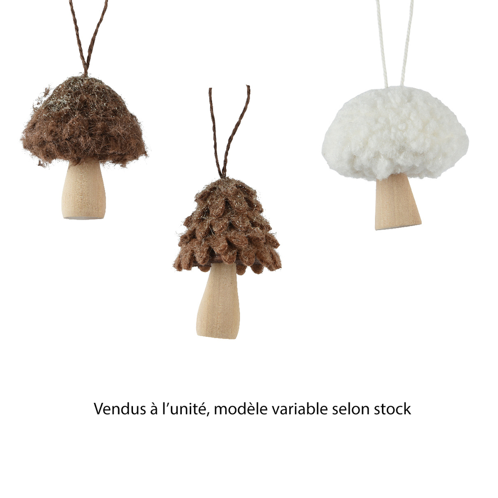 Suspensions champignon - coloris blanc/marron - 7x7.H8,5cm
