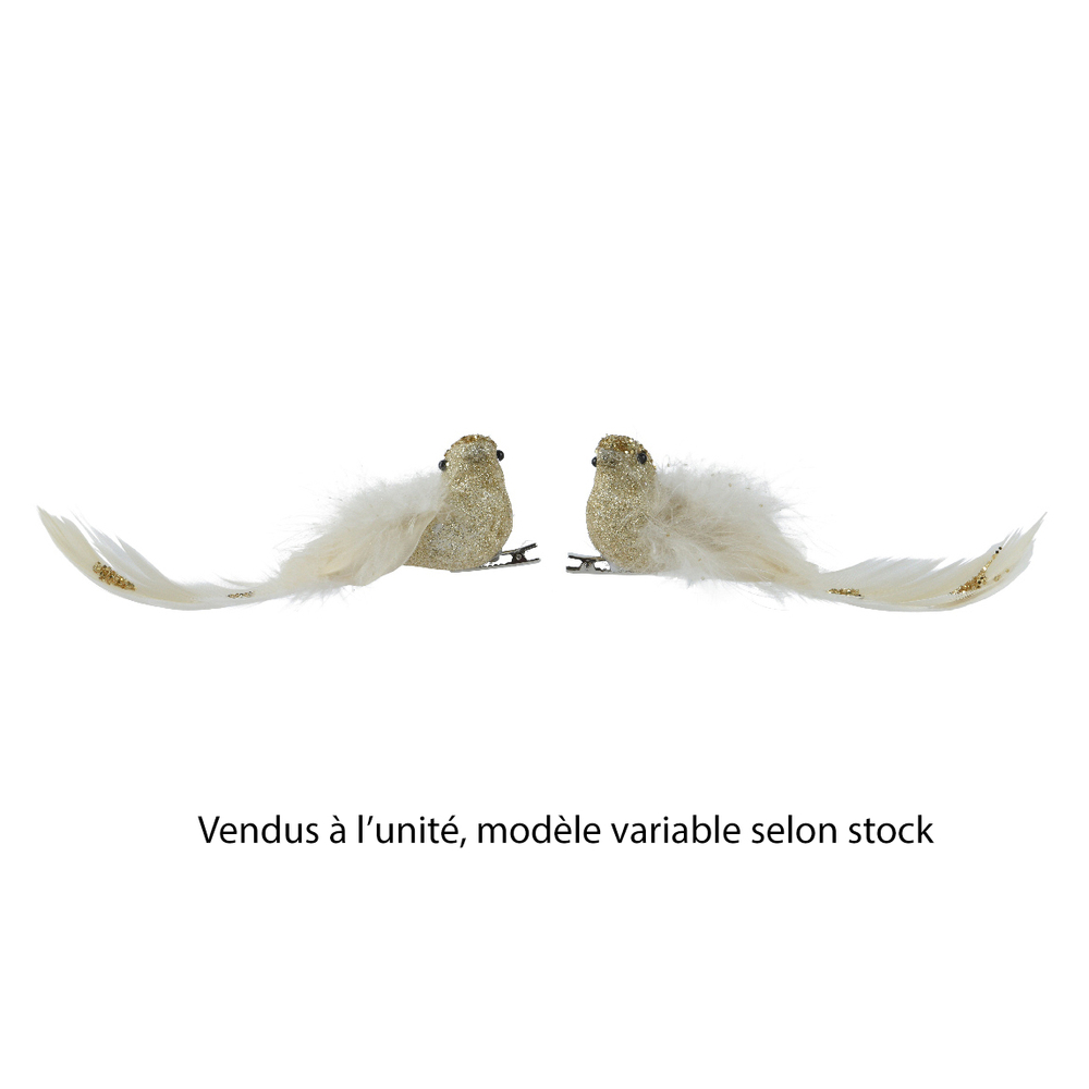 Oiseau à clipser - coloris beige/or - 15x4,H5cm