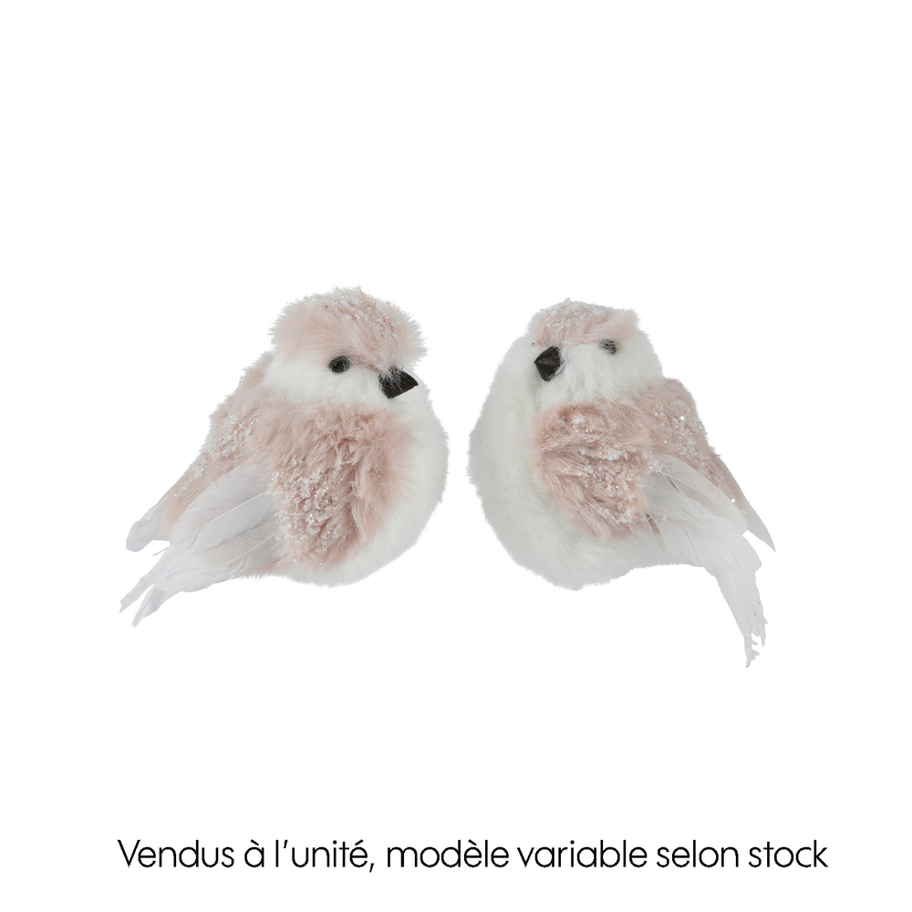 Oiseau à clipser - coloris blanc/rose - 8x8,H11cm