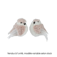 Oiseau à clipser - coloris blanc/rose - 8x8,H11cm