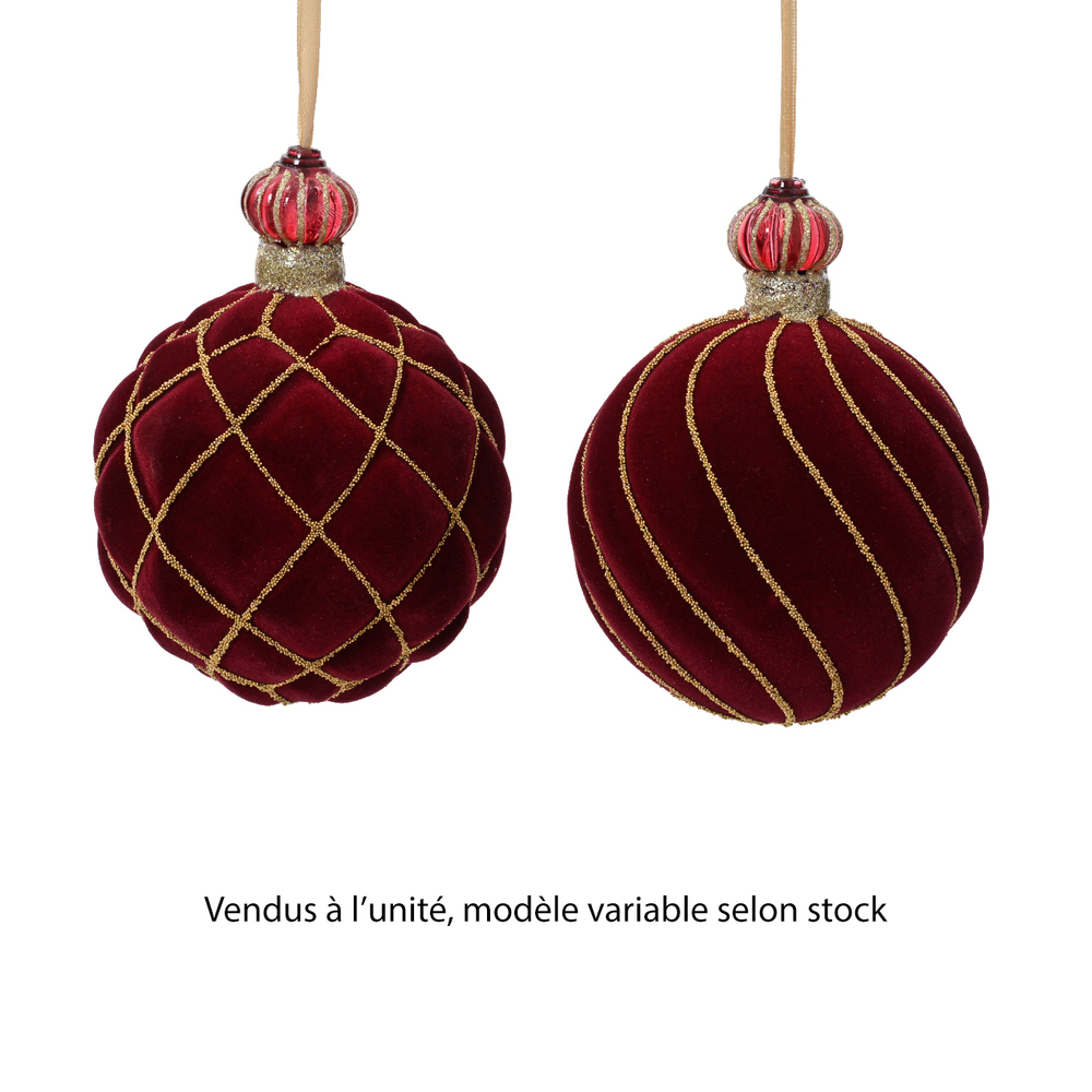 Boule de Noël en verre : finition velours, coloris rouge/or - D.10cm