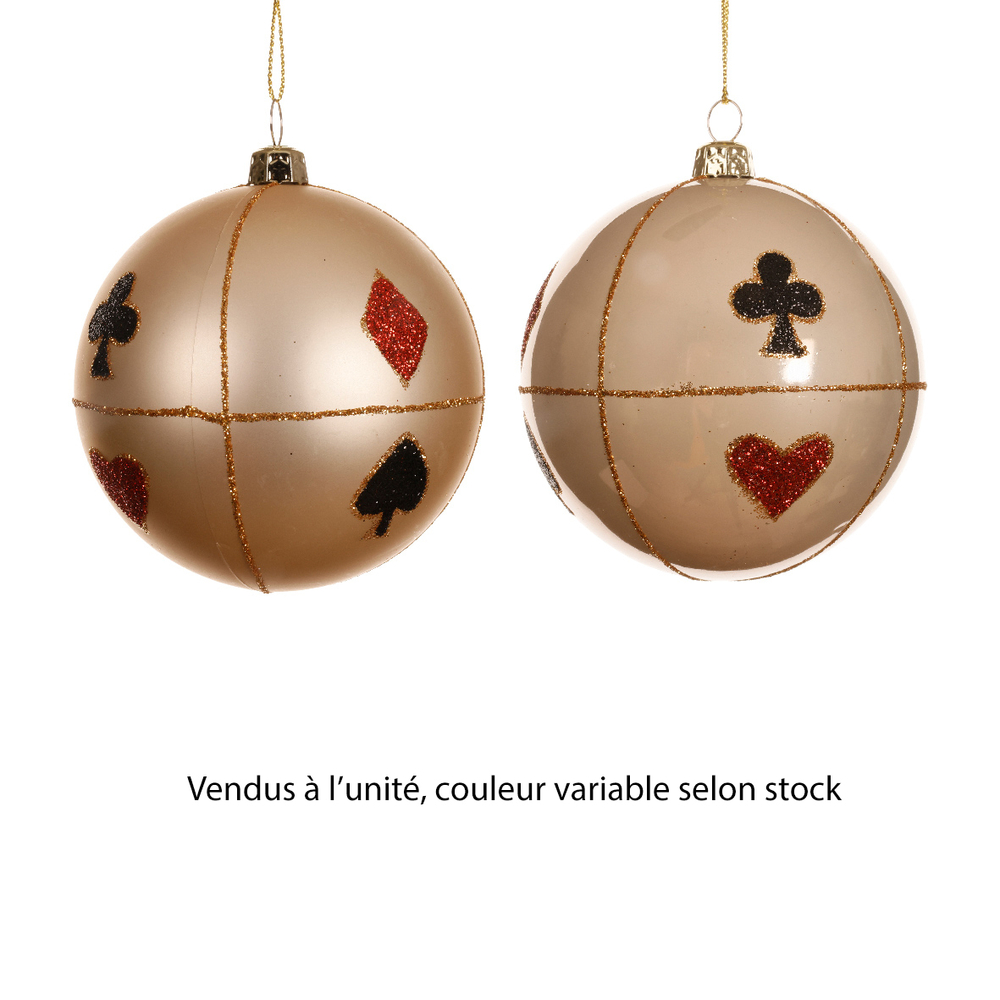 Boule de Noël : motifs cartes, coloris blanc - D.8cm