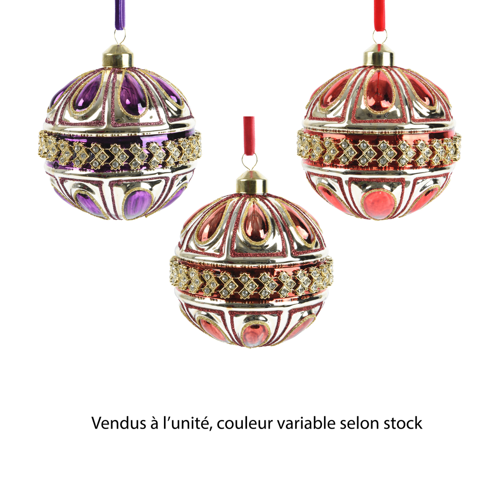 Boule de Noël en verre : perles/rocaille, coloris variables - D.10cm