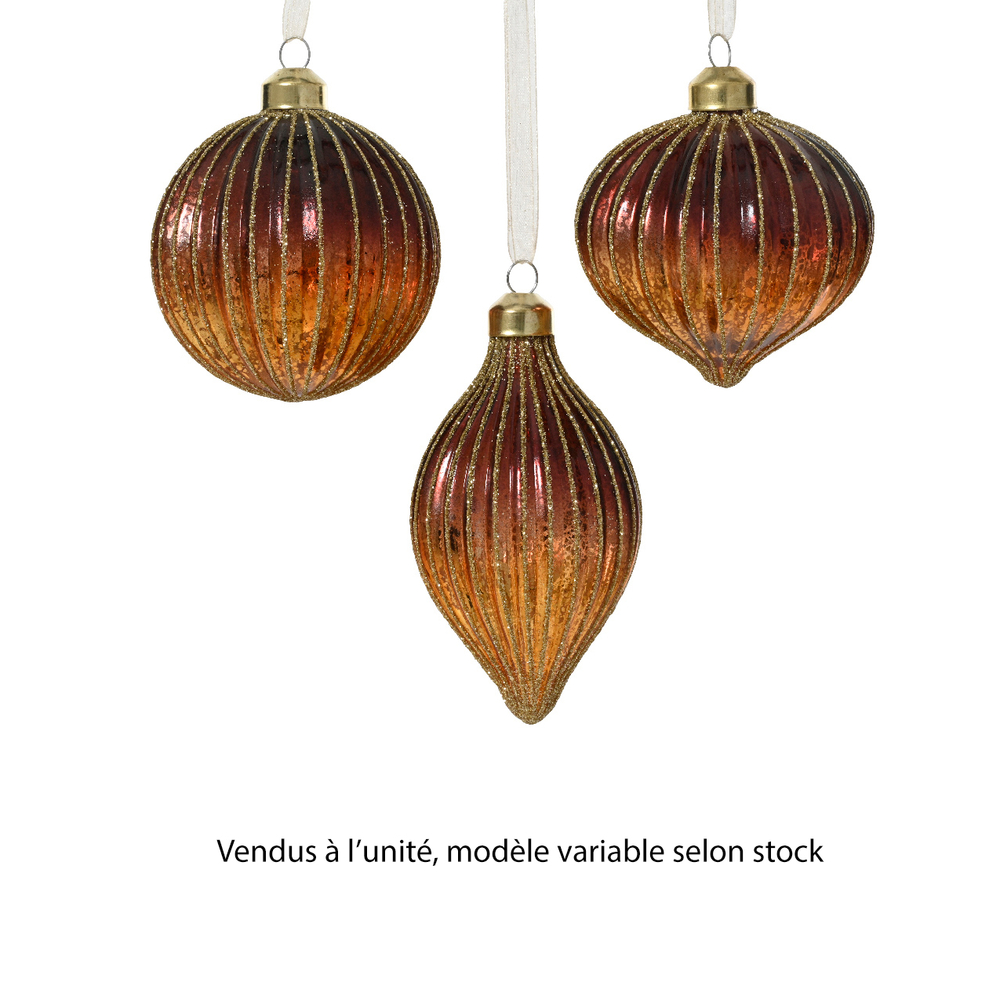 Suspension avec lignes en verre - coloris brun cuivré - D8cm