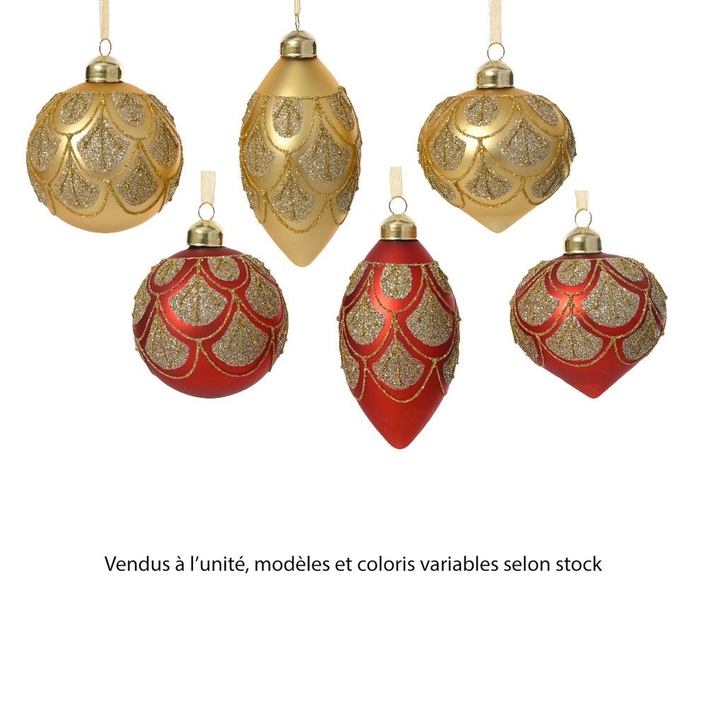 Suspension avec décoration en verre - coloris variables - D8cm