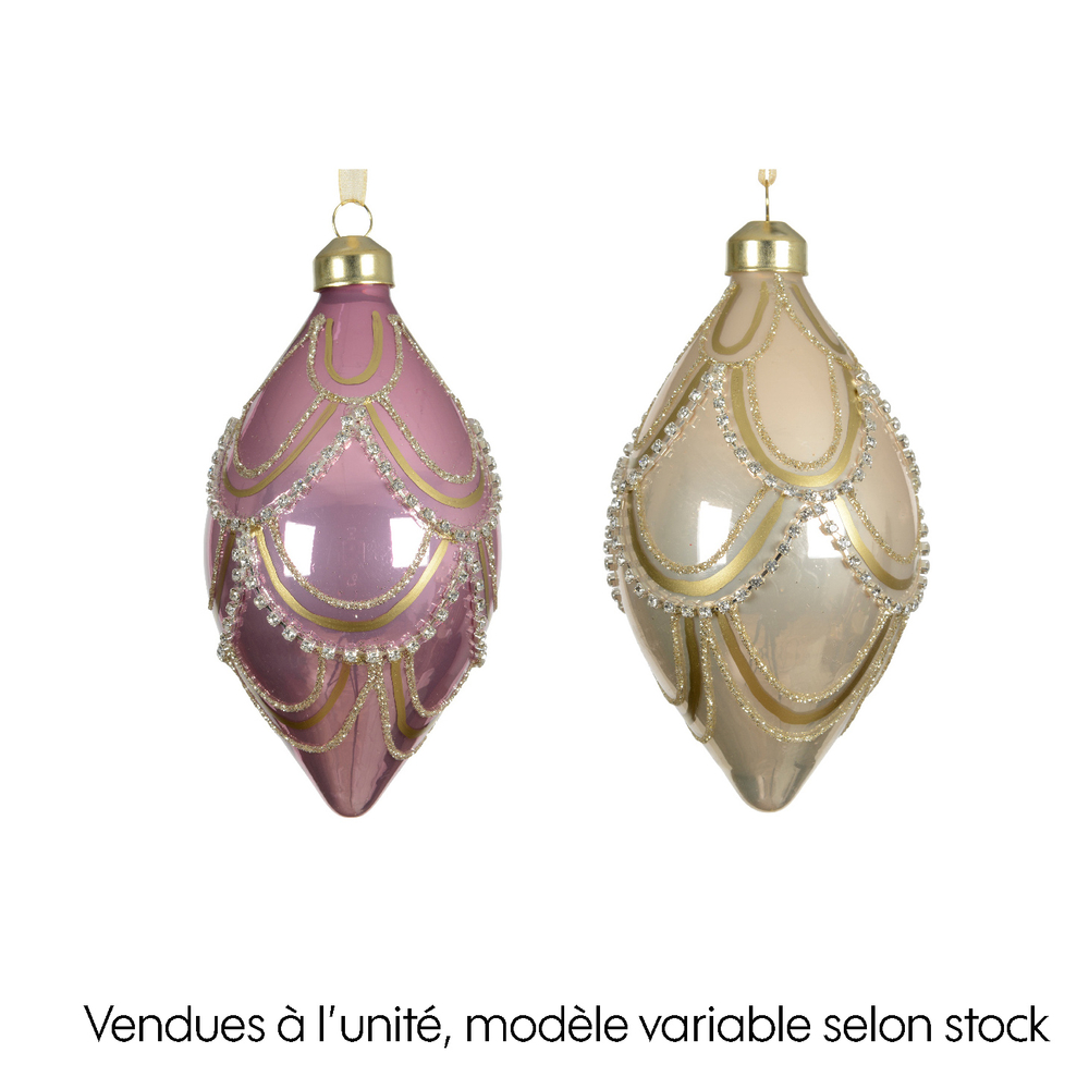 Suspension olive chaines/perles en verre - coloris variables - H12cm