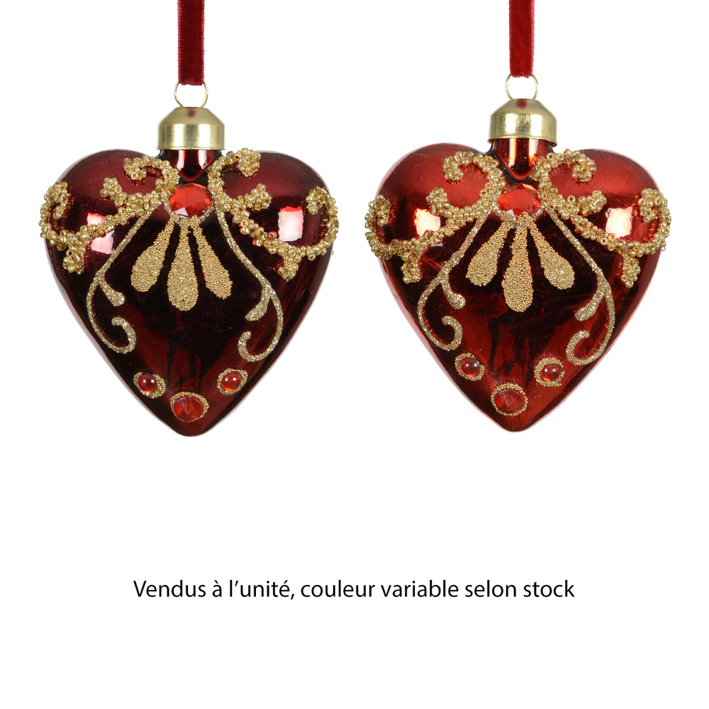 Suspension cœur avec paillettes en verre- coloris variables - H8cm