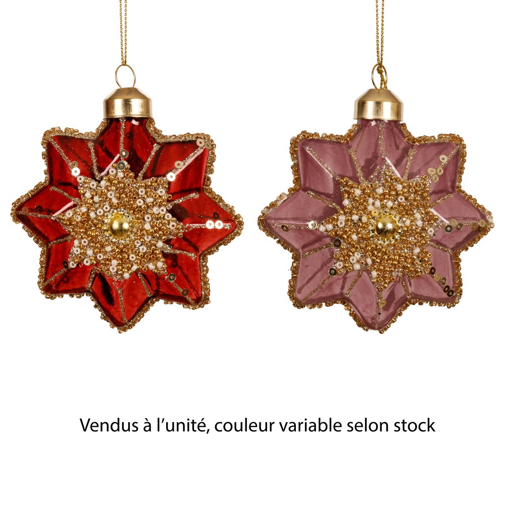 Suspension étoile paillet/perles en verre - coloris variables - H8cm