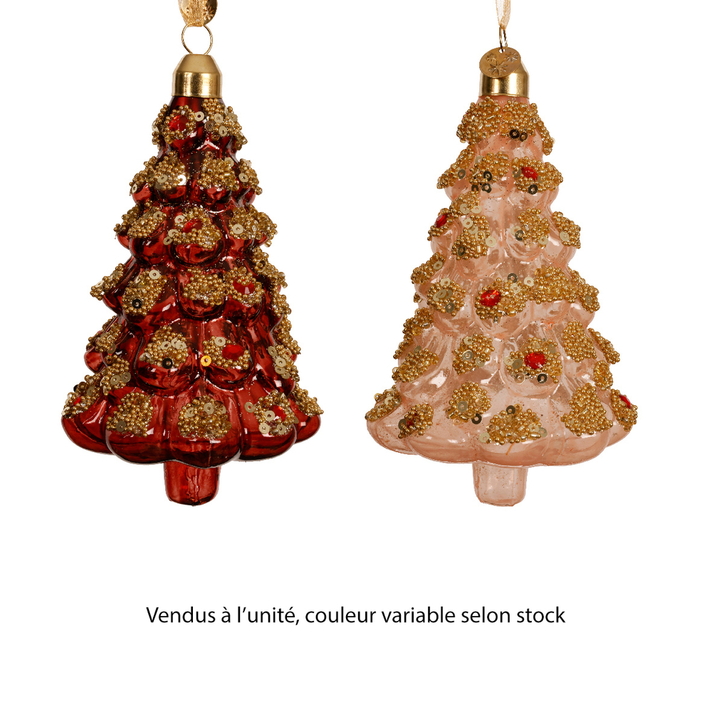 Suspension sapin avec perles en verre - coloris variables - H9,5cm