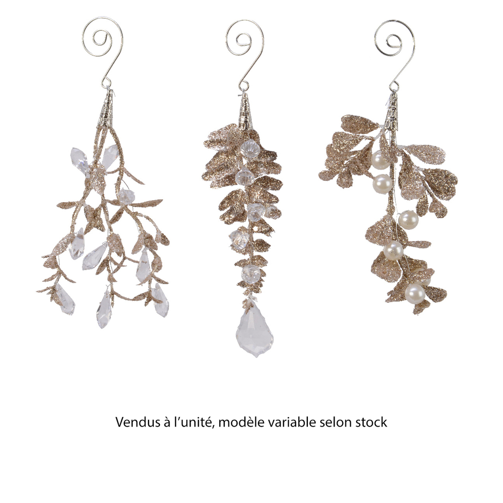 Suspension branche feuille - coloris beige/champagne - H18cm