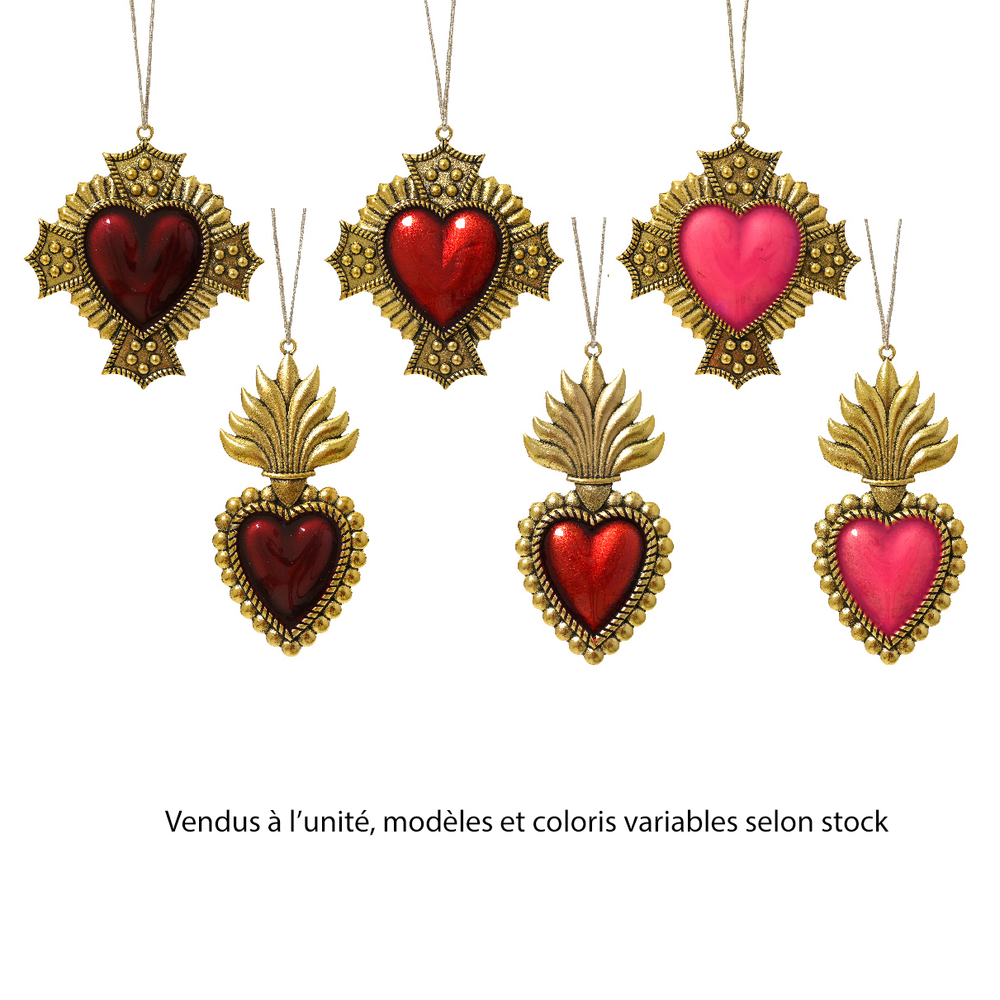 Suspension cœur en métal - coloris variables - H12cm