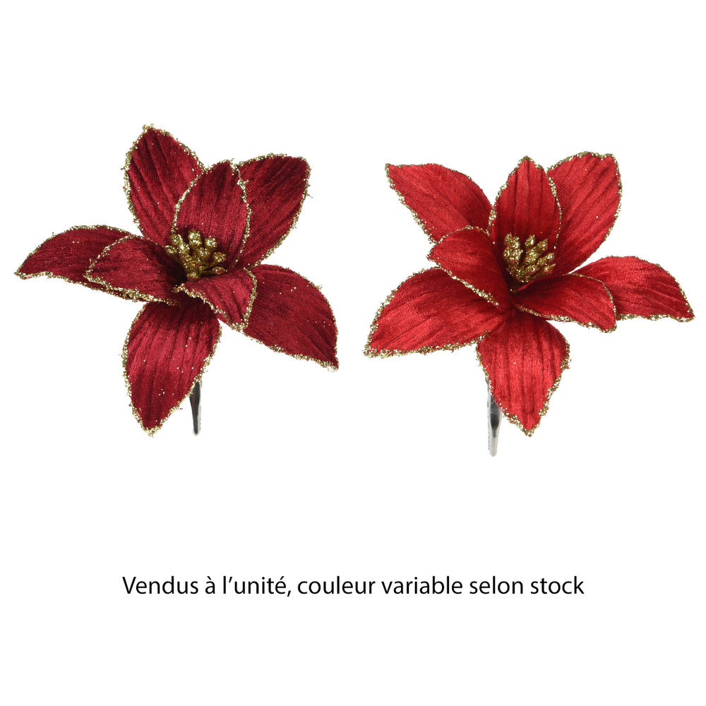 Poinsettia à clipser en velours - coloris rouge - D13cm