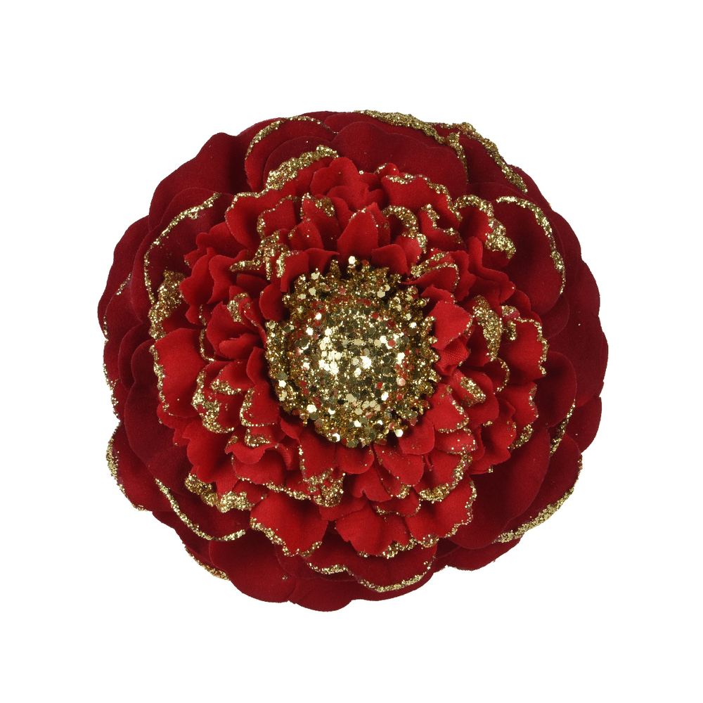 Fleur à clipser en tissu - coloris rouge - D10cm