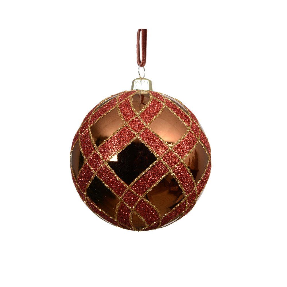 Boule de Noël, coloris cuivré/rouge/or - D.8cm