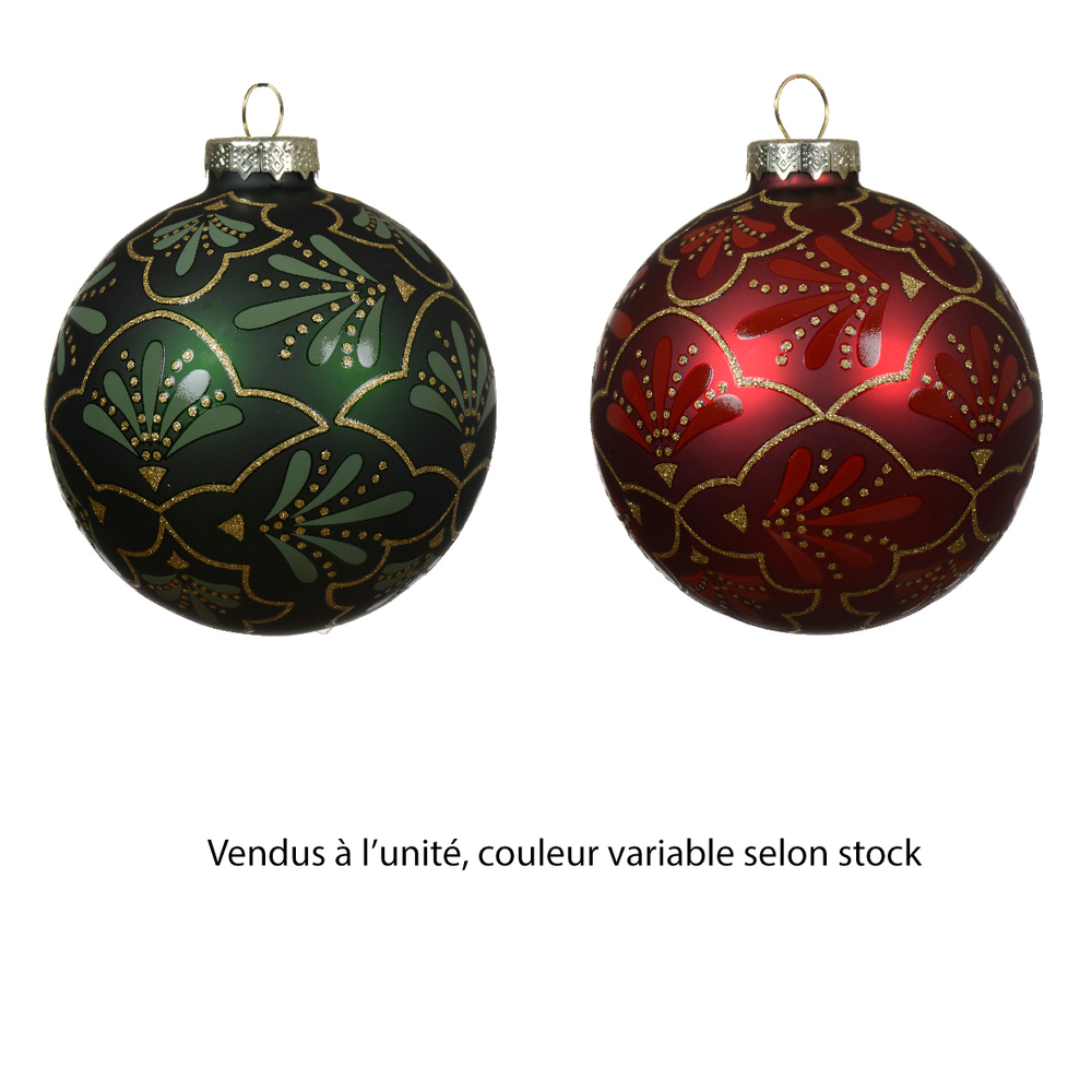 Boule de Noël en verre : motifs à fleurs, coloris variables - D.8cm