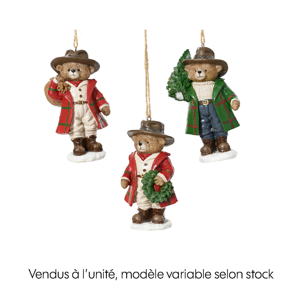 Suspension ours avec chapeau - coloris mixte - H9cm