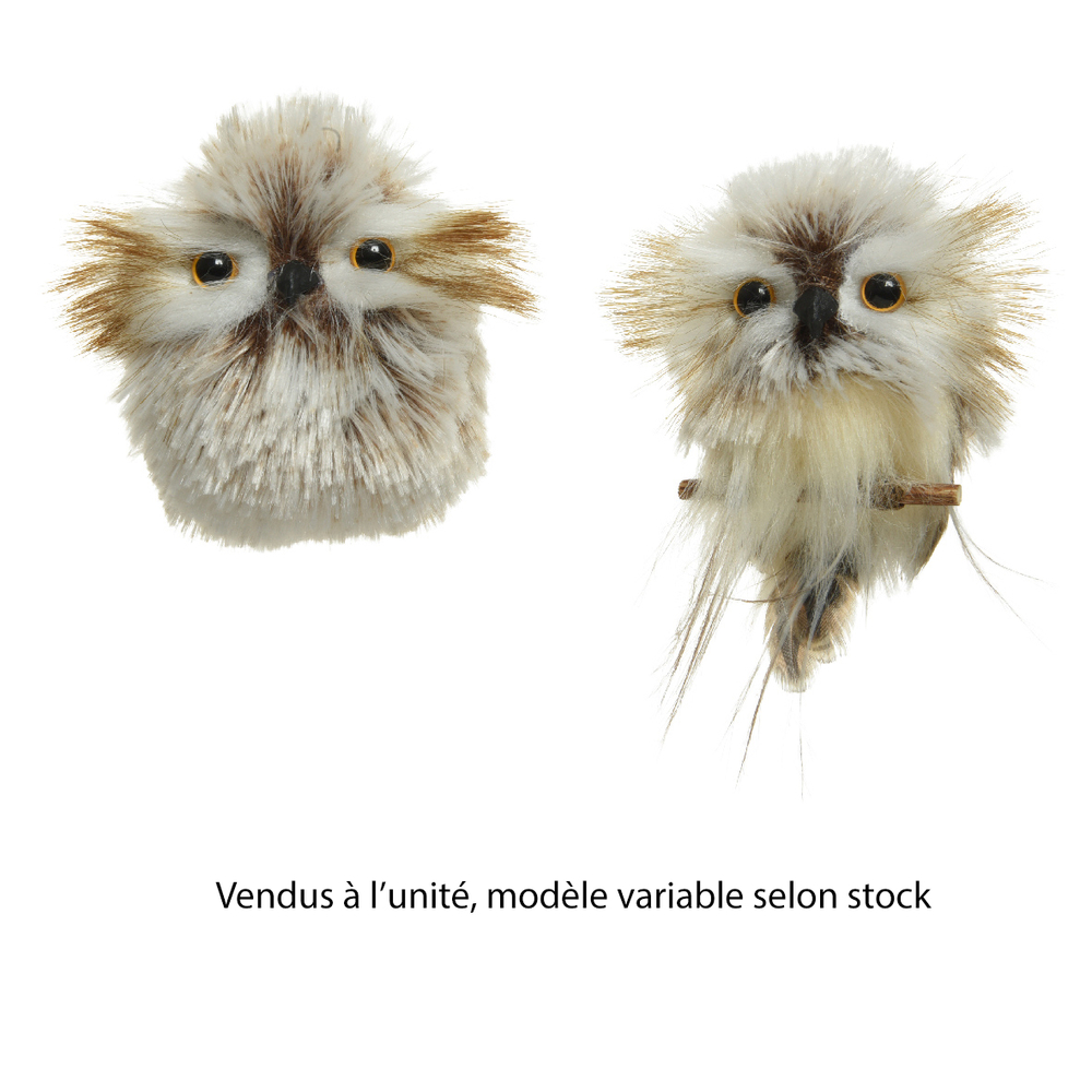 Suspension chouette fourrure - coloris mixte - H9cm