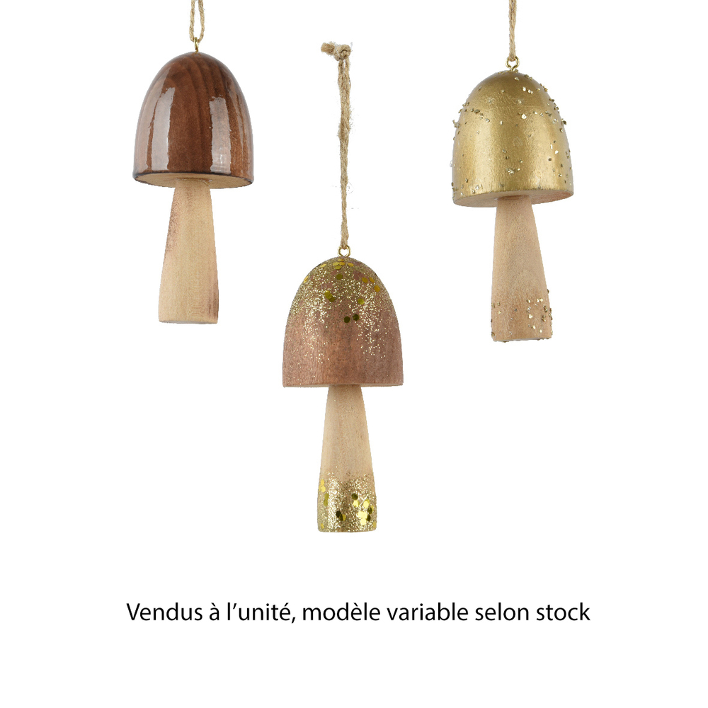 Suspension champignon en bois - coloris variable - H10cm