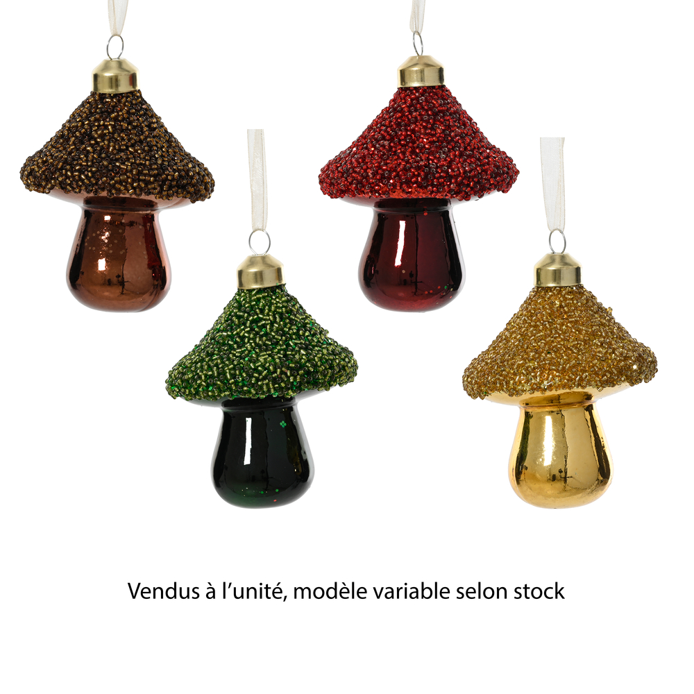 Suspension champignon en verre - coloris variable - H9cm