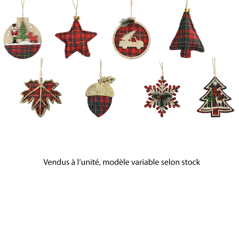 Suspension de Noël en bois : motif écossais, modèles variés - D.12cm
