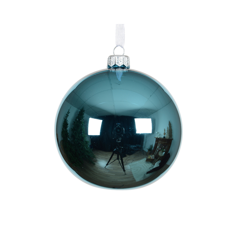 Boule de Noël en verre, finition brillante, coloris bleu - D.8cm