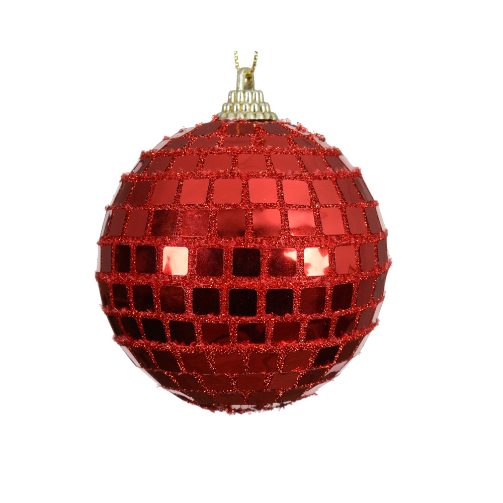 Boule de Noël : boule disco, coloris rouge - D.8cm