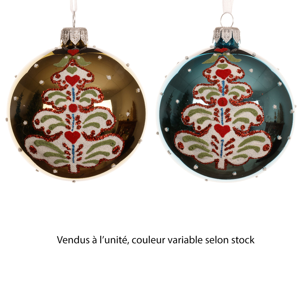 Boule de Noël en verre, finition brillante, coloris variables - D.8cm
