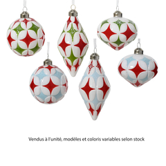 Suspension de Noël en verre : motifs peints, coloris variables - D.8cm