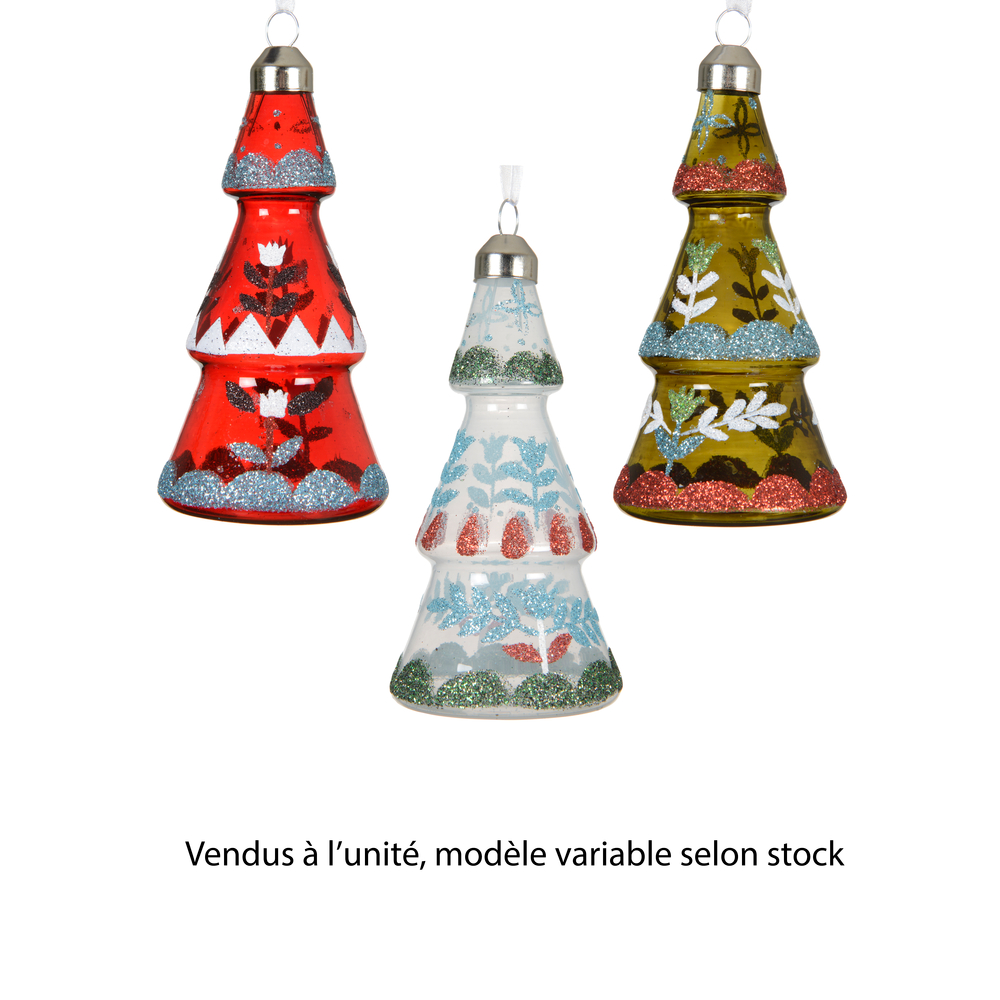 Suspension de Noël en verre : sapin, modèles variables - H.12cm