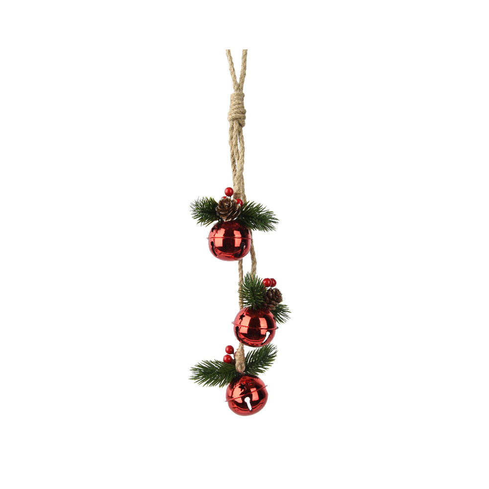 Suspension de Noël en métal : clochettes, coloris rouge - H.48cm