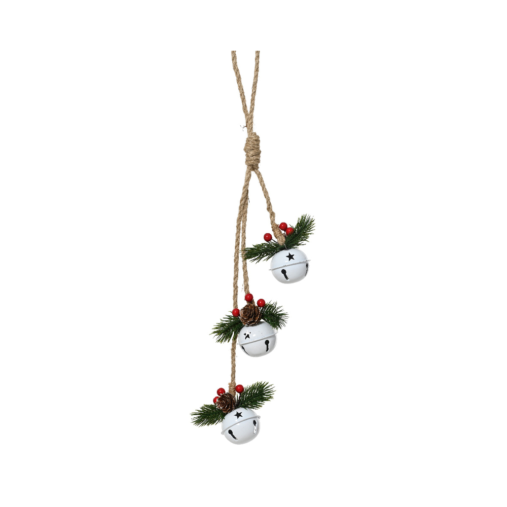 Suspension de Noël en métal : clochettes, coloris blanc - H.48cm