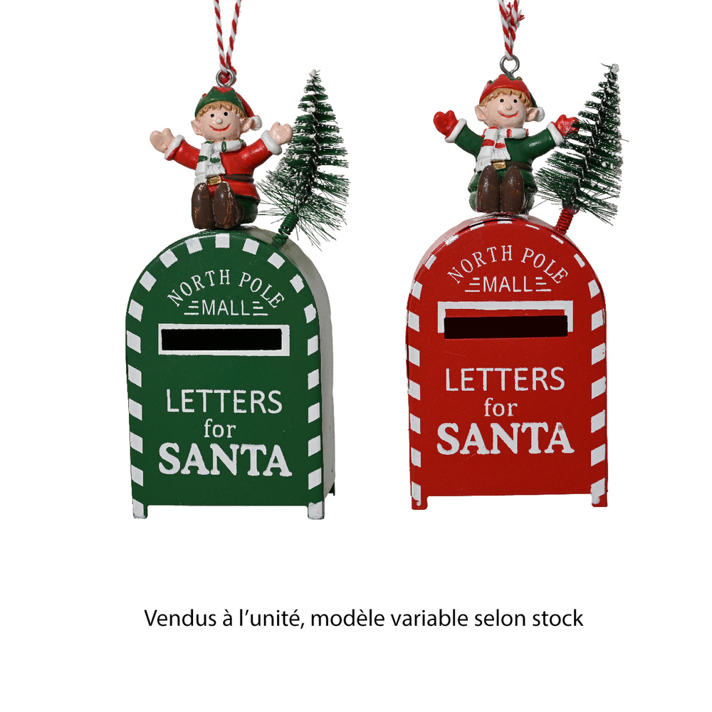 Suspension de Noël : boîte aux lettres, modèles variables - H.10cm