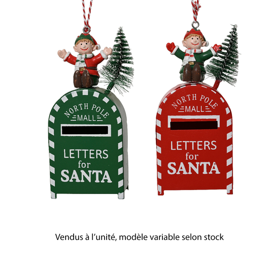 Suspension de Noël : boîte aux lettres, modèles variables - H.10cm