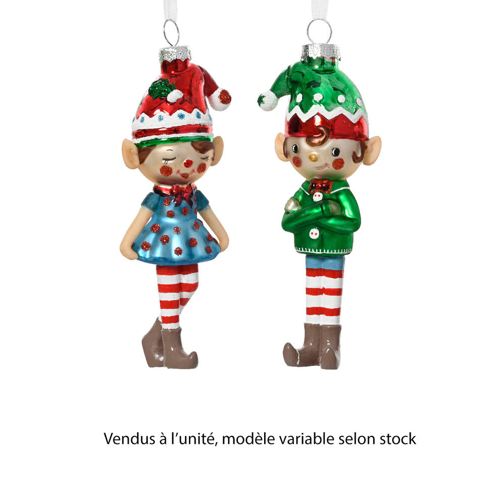Suspension de Noël en verre : elfe, modèles variables - H.14cm