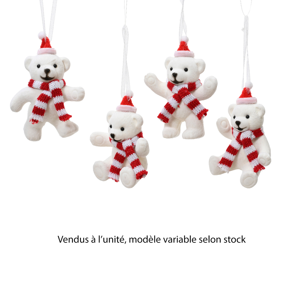 Suspension de Noël : ours, coloris rouge/blanc - H.9,5cm