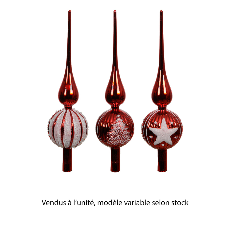 Cimier en verre pour sapin de Noël, coloris rouge/blanc - H.31cm