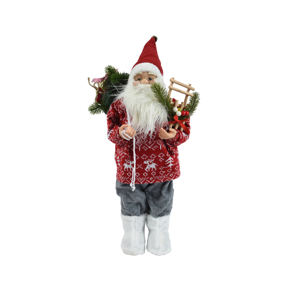 Figurine Père Noël, coloris rouge et gris - H.60cm