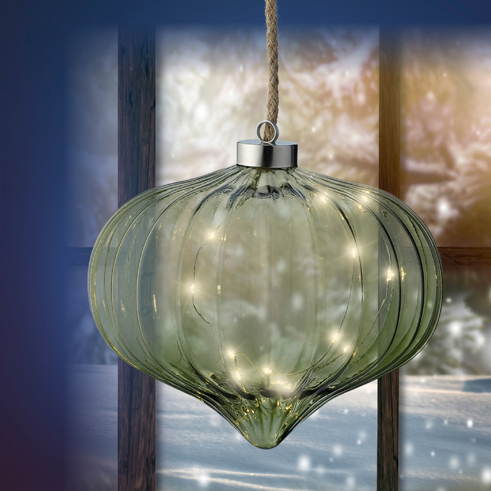 Oignon en verre, intérieur, led blanc chaud, coloris vert - H.21cm