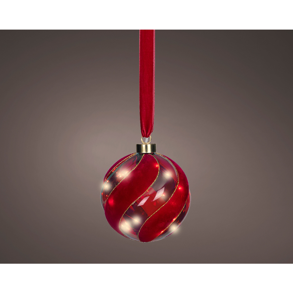 Boule de Noël en verre, intérieur, led blanc chaud, rouge - D.14cm